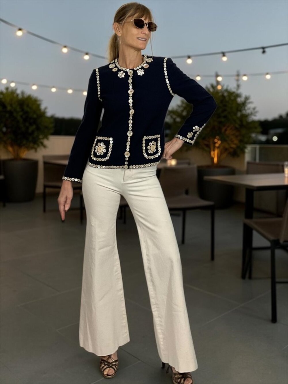 Moschino Cheap & Chic Vintage Wool Jacket Blazer 6 Blue Mother Of Pearl Buttons